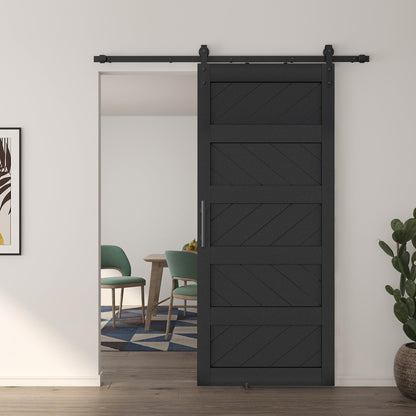 JUBEST 36" x 84" Barn Door, Slding Barn Door Kit Wave-Shape Barn Door Panel with Hardware Kit Include, Easy Installation, Solid Wood, MDF & PVC Covered, Black