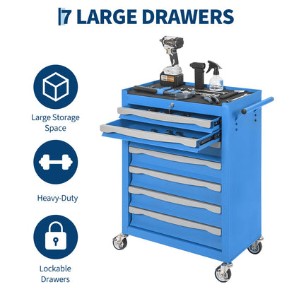 IDEALHOUSE Rolling Tool Chest, 7-Drawer Tool Chest with Drawers Modular,Mobile Heavy Duty Tool Box with Lock,Drawer Liners & Link Buckle, Steel Toolbox for Garage, Workshop, Warehouse, Blue