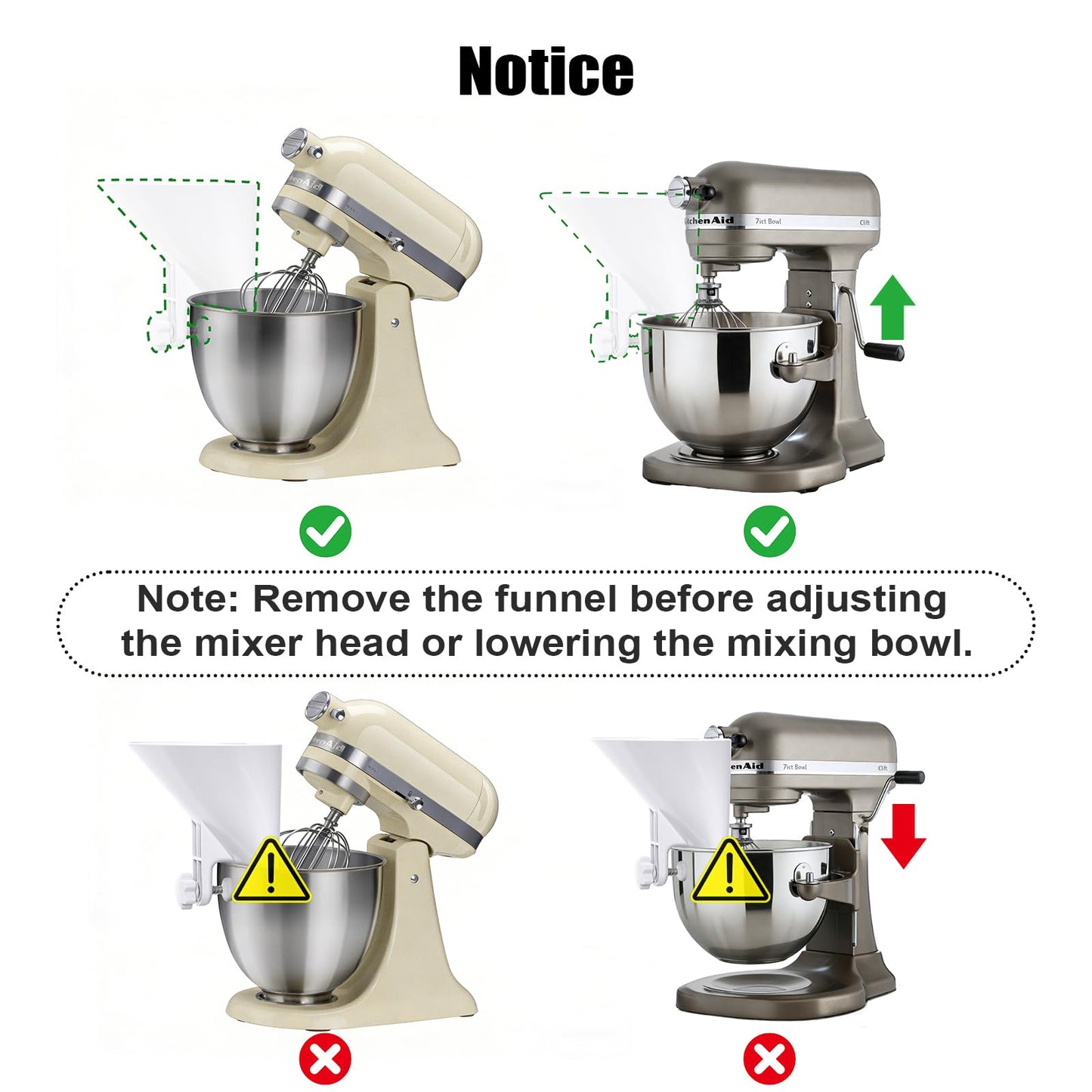 WANLISS Flour Funnel for Kitchen Aid Mixer,KitchenAid Accessories and Attachments for Multiple Stand Mixers 3.2Qt-7Qt,Wide Mouth Pouring Chute Durable Dishwasher Safe Baking Mothers Day Gift for Women