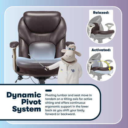 Serta Claremont Ergonomic Executive Office Chair with Back in Motion Technology, Adjustable Mid Back Desk Chair with Lumbar Support, Bonded Leather, Chestnut Brown