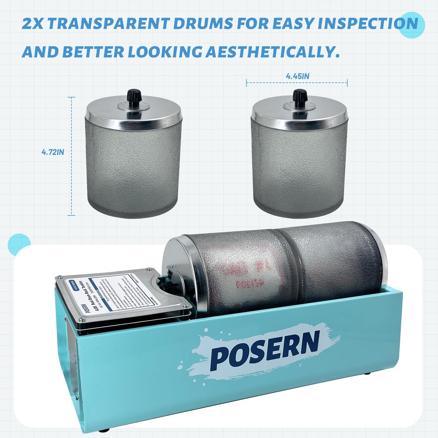 6LBS Rock Tumbler-Complete Tumbling Kit with Double Transparent Drums for Seperate Polishing Tasks-Comes with Rough Rocks, Grits and Tools-Great for Tumbling Jobs