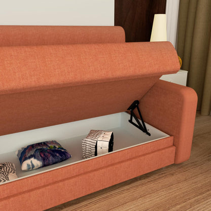 Ball & Cast Murphy Bed Full Size,Cabinet Wall Bed with Sofa,Space-Saving Hideaway w/Hidden Storage Space Gas Struts,Wood Multifunction Furniture for Small Bedroom,Orange