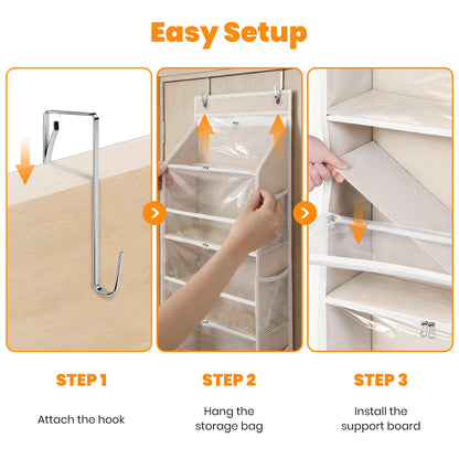 LASTORA Heavy-Duty Oxford Hanging Yarn Storage Organizer with 6 Tiers, Odorless Over the Door Yarn Holder for Crochet and Knitting Lovers, 5 Large Pockets + 1 Tool Section