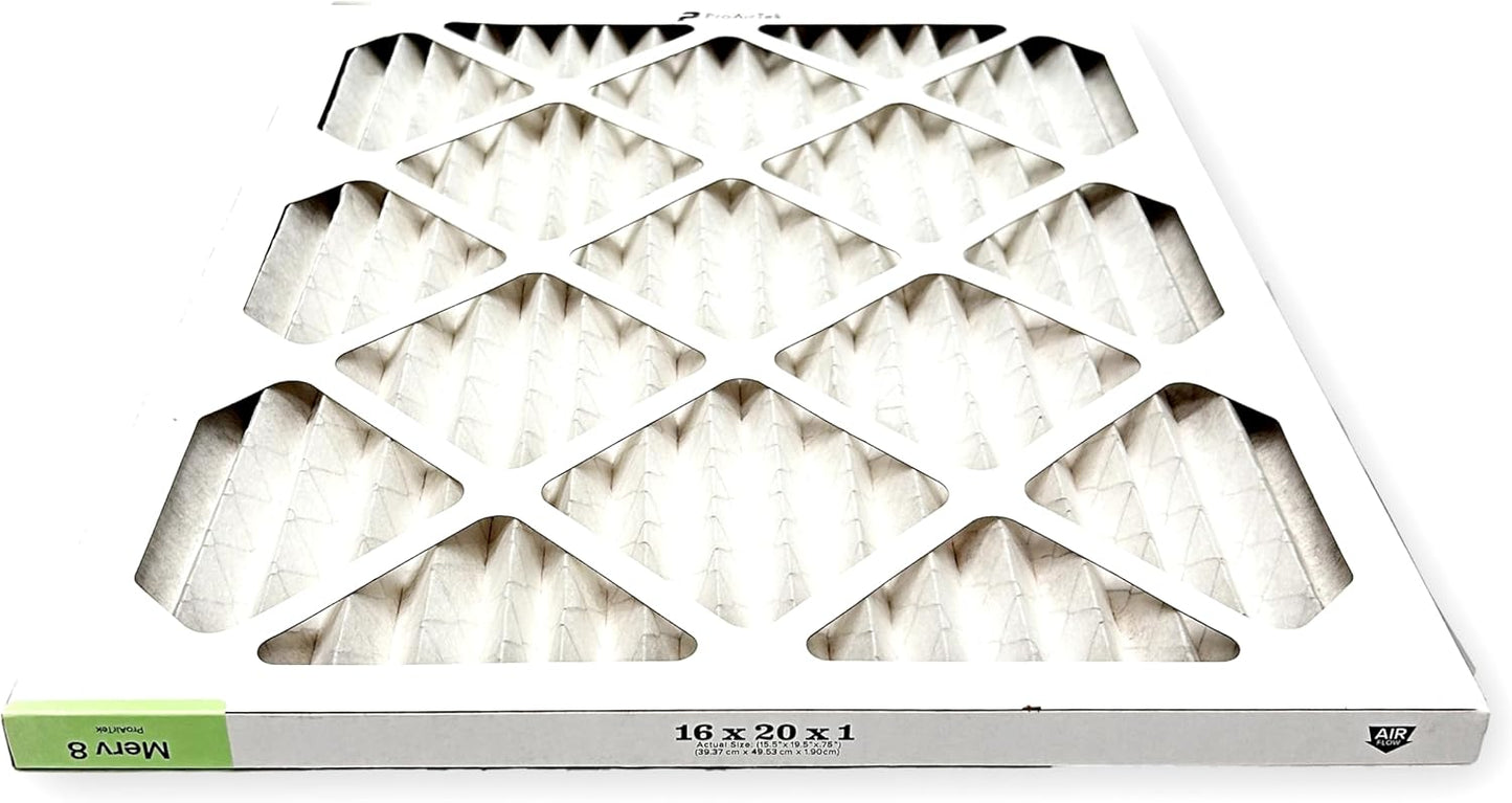 Proairtek AF16201M08SWH Model 16x20x1 Pack of 4 Air Filters, MERV 8 for Clean, Crisp Air in Your Home