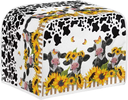 UNICEU Sunflower Farm Cow Animal 4 Slice Quilted Toaster Cover, Dust-proof Kitchen Small Appliance Cover