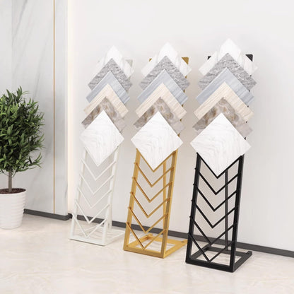 Gold Tile Display Rack, 12 Card Slots, Freestanding Organizer Shelf for Marble Slabs, Wooden Boards, Door Samples - Ideal for Retail Stores & Trade Shows (40 * 50 * 160cm)