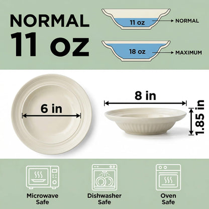 OniAnt Wide Rim Soup Bowls, 8 Inch Ceramic Rimmed Pasta Bowl Plates, Small Shallow Bowls Set of 4 for Side Salad, Portion Control, Oatmeal & Dessert, Microwave Dishwasher Safe - Cream Beige