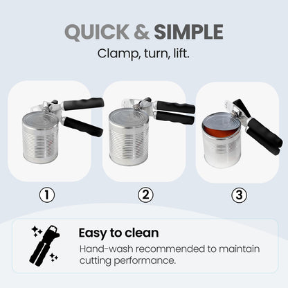 Zulay Kitchen Heavy Duty Stainless Steel Can Opener Manual with Bottle Opener - Rust Proof Manual Can Opener With Turn Knob & Comfy Soft Grip Handles - Black
