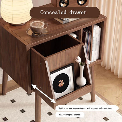 YUHUAWF Vinyl Record Holder Retro CD Display Cabinet with Concealed Drawer Wooden Vinyl Record Storage Shelf CD Holder(Walnut colour)