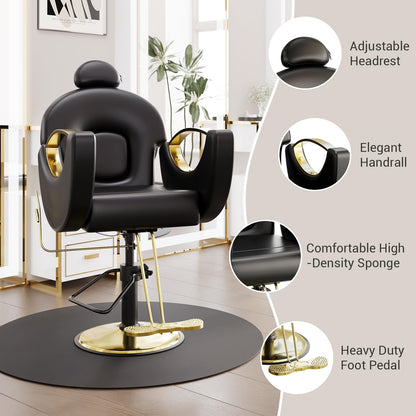 BouPower Barber Salon Chair, Reclining Salon Chair for Hair Stylist with Heavy Duty Hydraulic Pump, 330 LBS Capacity, Height Adjustable & 360° Swivel Styling Chair for Barbershop, Spa, Tattoo, Beauty