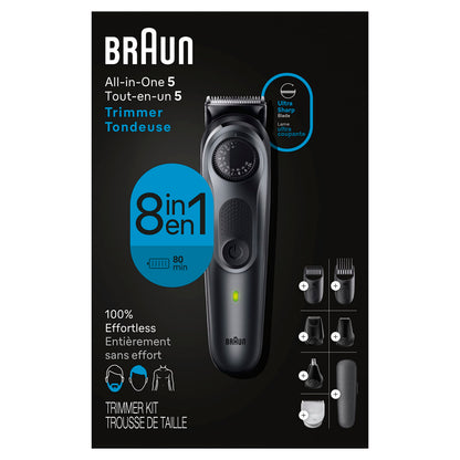 Braun All-in-One Style Kit Series 5 5470, 9-in-1 Trimmer for Men w/Beard Trimmer, Body Trimmer for Manscaping, Gillette Fusion5 ProGlide Razor, 40 Length Settings, Rechargeable Battery, Cordless