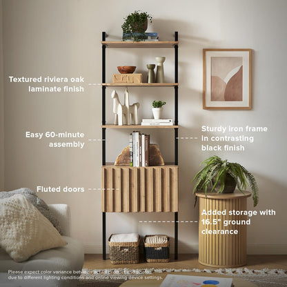 mopio Norwin Ladder Book Shelf, Wall-Mount Storage Rack, Wall Bookshelf, Farmhouse Industrial Bookcase, Narrow Slim Organizer, Steel Frame Display Shelves, Living Room, Bedroom (3-Tier Cabinet Single)