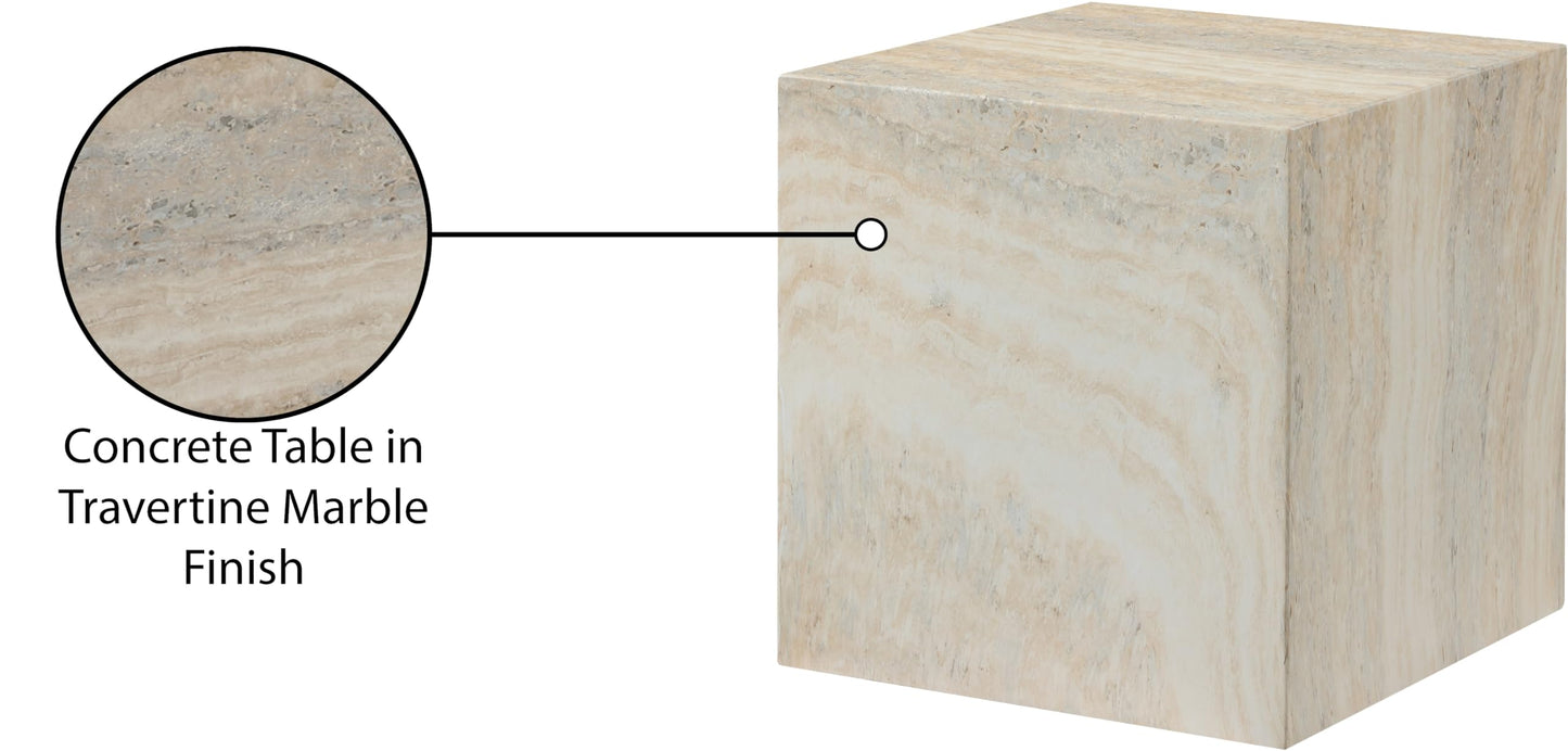 Meridian Furniture 99029Travertine-ET Piazza Collection Art Deco Indoor/Outdoor Concrete End Table with Travertine Finish, 16" W x 16" D x 16" H, Travertine