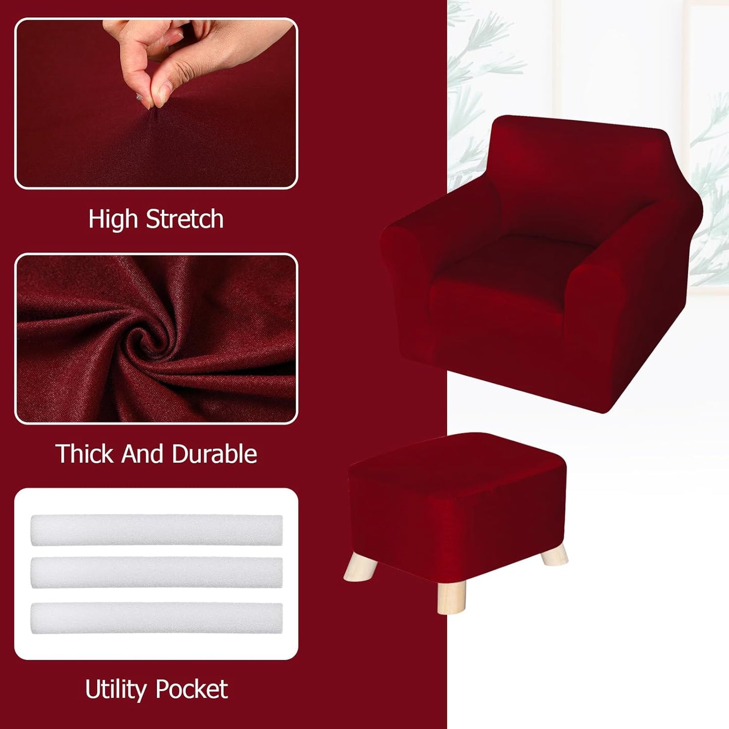 HunnmingRe Set Chair and Ottoman Covers Slipcover Armchair Cover T Cushion Chair Slipcover Milk Silk Sofa Furniture