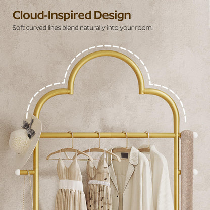 YATINEY Coat Rack Freestanding, Heavy Duty Clothes Rack with 4 Hooks, Metal Coat Hanger Stand with Stable Base, Gold Clothing Rack for Entryway, Bedroom, Office, Gold and Marble White YM04DM