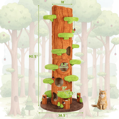 NUNU LAB Large Cat Tree for Indoor Cats – Multi-Level Solid Wood cat Tree Tower with Sisal Scratching Posts, Jumping Platforms, Plush Perches & Spring Toys for Multi-Cat Homes