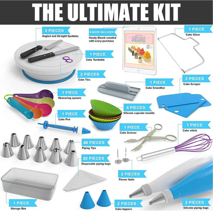 Cake Decorating Supplies Kit - Cake Turntable Set with 48 Icing Piping Tips, 20 Disposable Pastry Bags, 2 Couplers, Baking Tools for Beginners