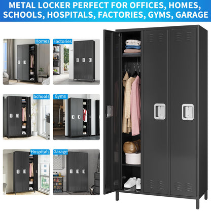 PioneerWorks 3-Door Metal Storage Locker with 9 Hooks, Heavy Duty Steel Locker for Gym, School, Office, Garage, Employee Locker Room, Home Organization, Black, Assembly Required
