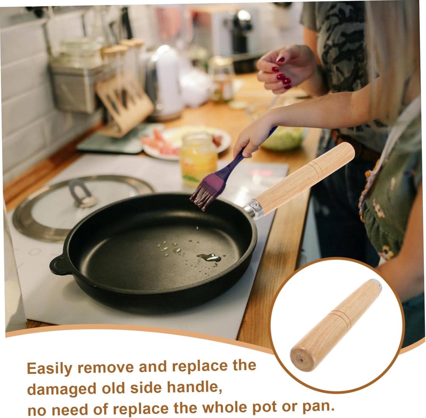 Uonlytech Stockpot Handle, Wooden Wok Handle Replacement for Frying Pan and Cookware