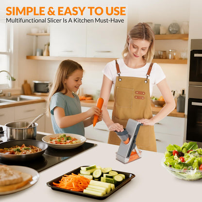FEICO Safe Mandoline Slicer for Kitchen, Adjustable 0.5–8 mm, Stainless-Steel Blades, Anti-Slip, Dishwasher-Safe Handheld Mandoline Slicer, Compact Mandoline Food Slicer