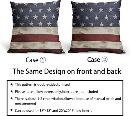 Independence Day American Flag Throw Pillow Covers, Set of 2, 18X18 Inches, Patriotic Stripes for Home Decor
