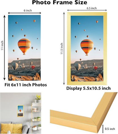 JCJMY Gold Picture Frame 6x11 - Versatile Wall & Tabletop Display with Shatter-Resistant Plexiglass