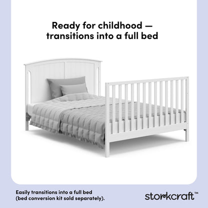 Storkcraft Steveston 5-in-1 Convertible Crib & Changer – GREENGUARD Gold Certified, Fits Standard Crib Mattress, Converts to Toddler Bed and Full Bed, 4 Adjustable Mattress Heights (White)