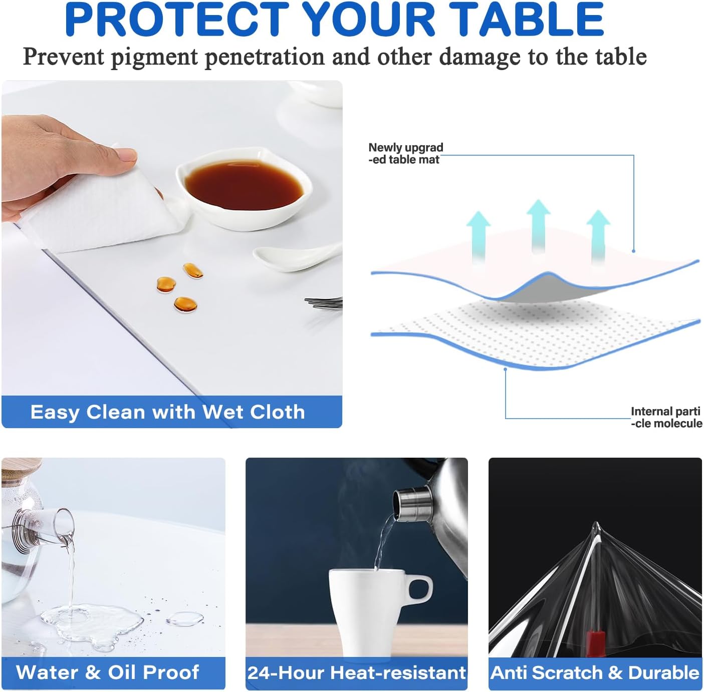 WanDeela 14X42 Inch Countertop Clear Plastic Dining Table Protector Cover PVC Vinyl Desk Blotter Pad Mat Wooden