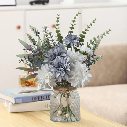 Leftover Fake Flowers with Vase,Silk Dahlia Flowers,Artificial Flowers in Vase,Centerpiece Table Decorations,Flower Centerpieces for Tables,Kitchen Table Decor,Coffee Table Decor