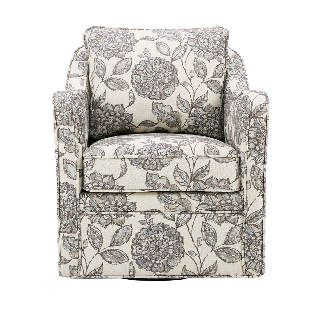 Madison Park Brianne Upholstered Swivel Curved Armchair 360 Degree Accent Chair with Metal Base Stand, Pillowback Support, Slub Weave, Wide Seat for Nursery or Living Room Fully Assembled, Multi