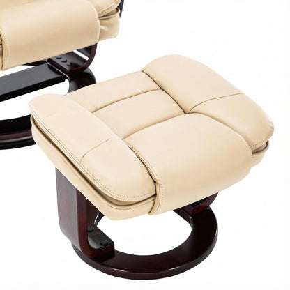 Argus Swivel Recliner with Ottoman, PU Leather & Wood Base Reclining Chair with Footrest, Ultra-Plush Double Foam for Living Room, Bedroom and Office, Set of 2
