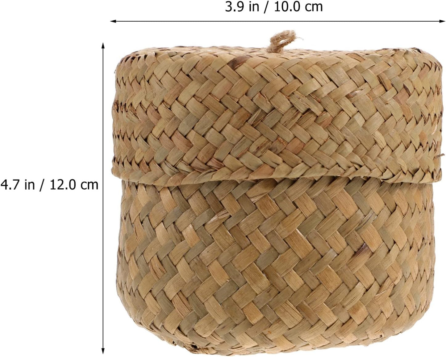 Housoutil Small Handwoven Seagrass Woven Basket with Lid, Natural Storage Box for Flower Pot, Garbage Can, Desktop