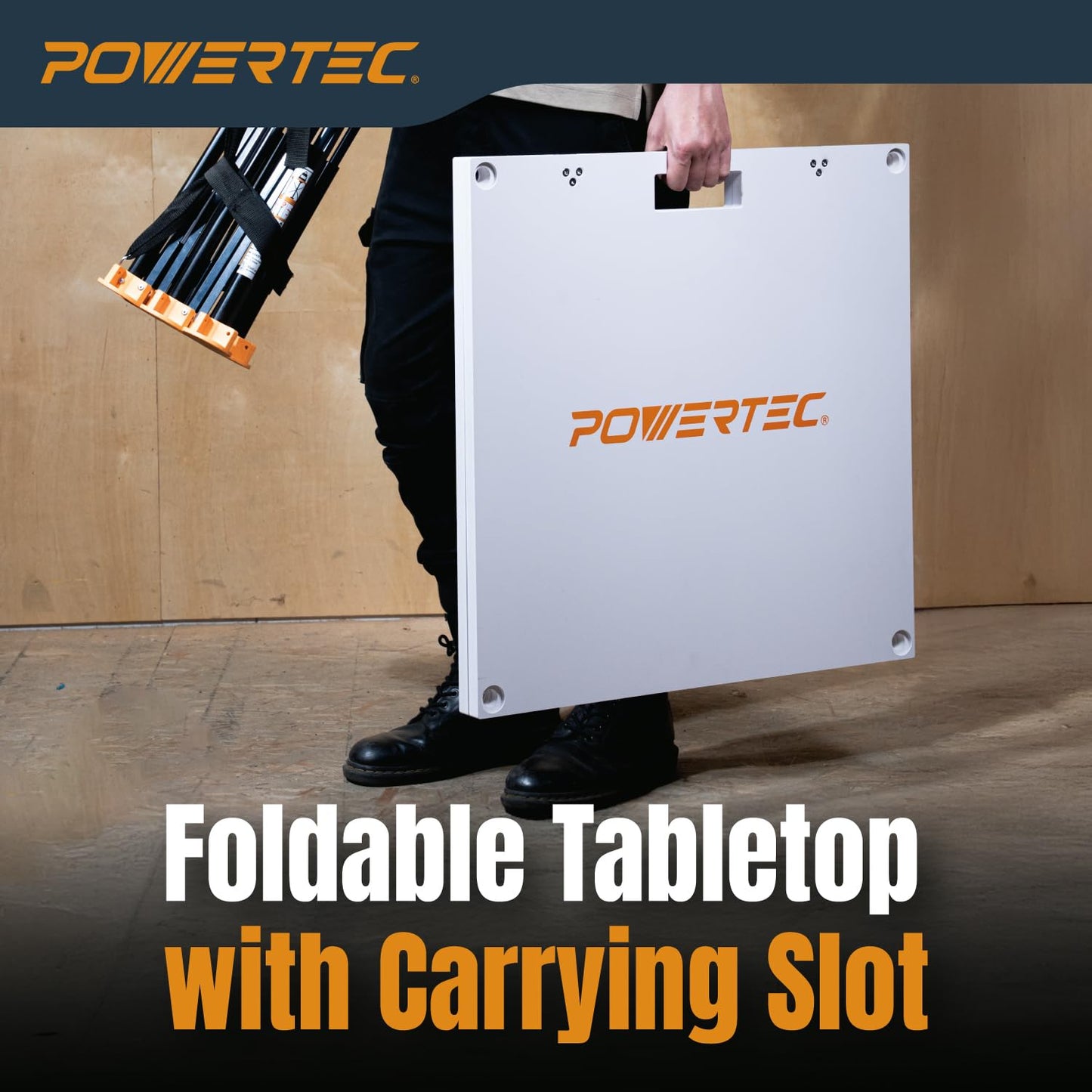 POWERTEC 72310 Arachni-Flex Portable Workbench - 24" x 48" PVC Waterproof Foldable Tabletop w/Quick-Insert Locks & 2x4ft Collapsible Workstand 2500 lbs Capacity 36 Inch Work Height