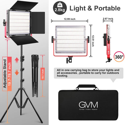 GVM RGB LED Video Light, 50W Video Lighting Kit with APP Control, 1200D Photography Lighting kit for YouTube Studio, 3 Packs Led Panel Light, 3200K-5600K, Aluminum Alloy Shell, CRI 97
