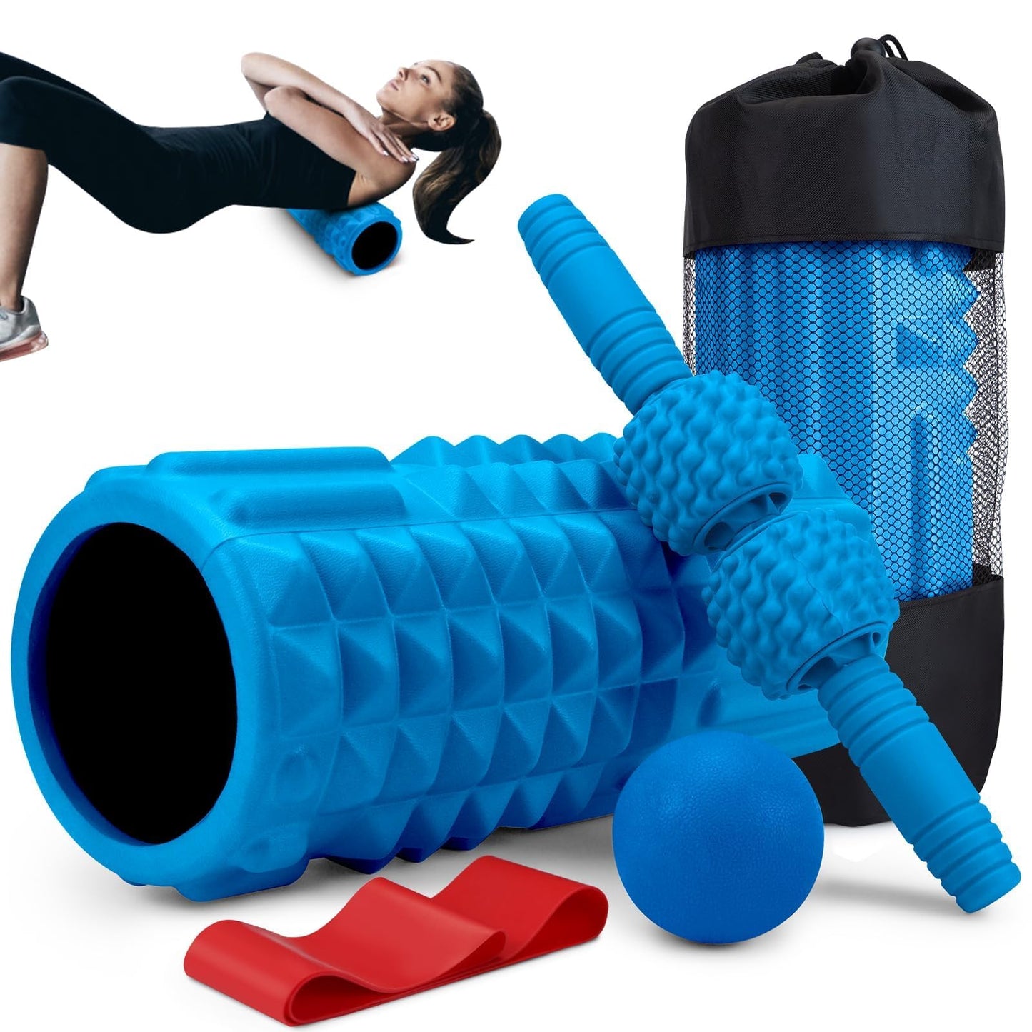 Foam Roller High Density Foam Roller Set for Deep Tissue Muscle Massage, 18" Trigger Point Fitness Exercise Massage Roller, Self-Myofascial Release for Whole Body (Black-18(2 in 1))