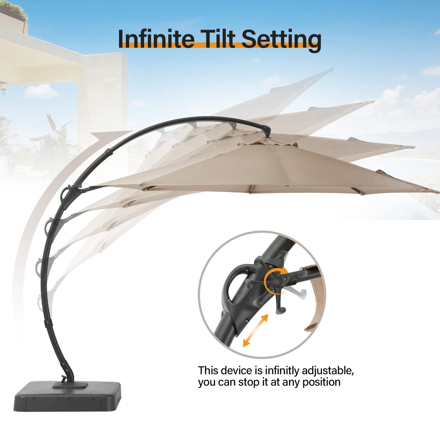 LAUSAINT HOME Sunbrella Outdoor Patio Umbrella with Base Included, 12 FT Deluxe Curvy Cantilever Umbrella Offset Hanging Umbrella with 360° Rotation for Market, Pool, Deck, Garden, Backyard