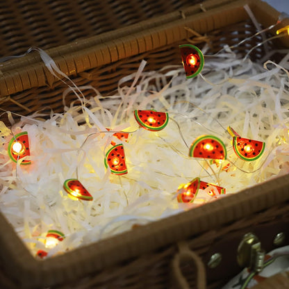20 Summer LED Watermelon Copper String Lights, Battery Operated Fairy Lights for Christmas, Birthday Party, Holiday