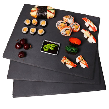 IHDYPPEW 3 Pack 12 x 16 Inch Slate Cheese Boards, Black Square Slate Charcuterie Boards, Natural Charcuterie Stone Plates for Parties, Gifts, and Special Events, Cheese, Sushi, Food.
