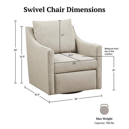 Martha Stewart Amber Swivel Chair for Living Room Barrel Style Bedroom Lounge Removable Foam Seat Cushion Upholstered, Nursery Furniture, Metal Base, Fully Assembled, 30.5" D x 30" W x 35" H, Natural