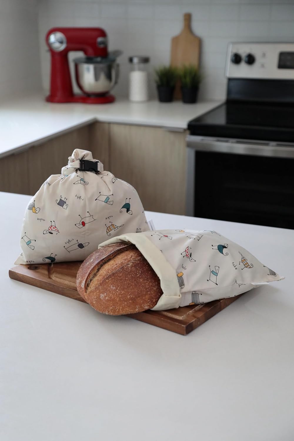 2 12.6" 16.7" XL Beeswax Bread Bags for Homemade Bread, Reusable Cotton and Beeswax Storage for Sourdough or Artisan