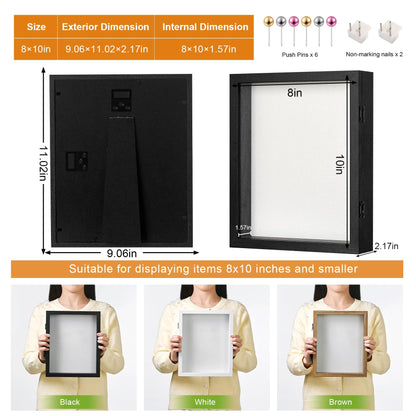 SPESFUTA 8x10 Deep Shadow Box Picture Frame Display Case with Linen Back and Stand,Real Glass Black Shadow Memory Box Frame 8x10 for Flower Baby Pet Wedding Photo Art Craft Memorial Wall Decor Gift