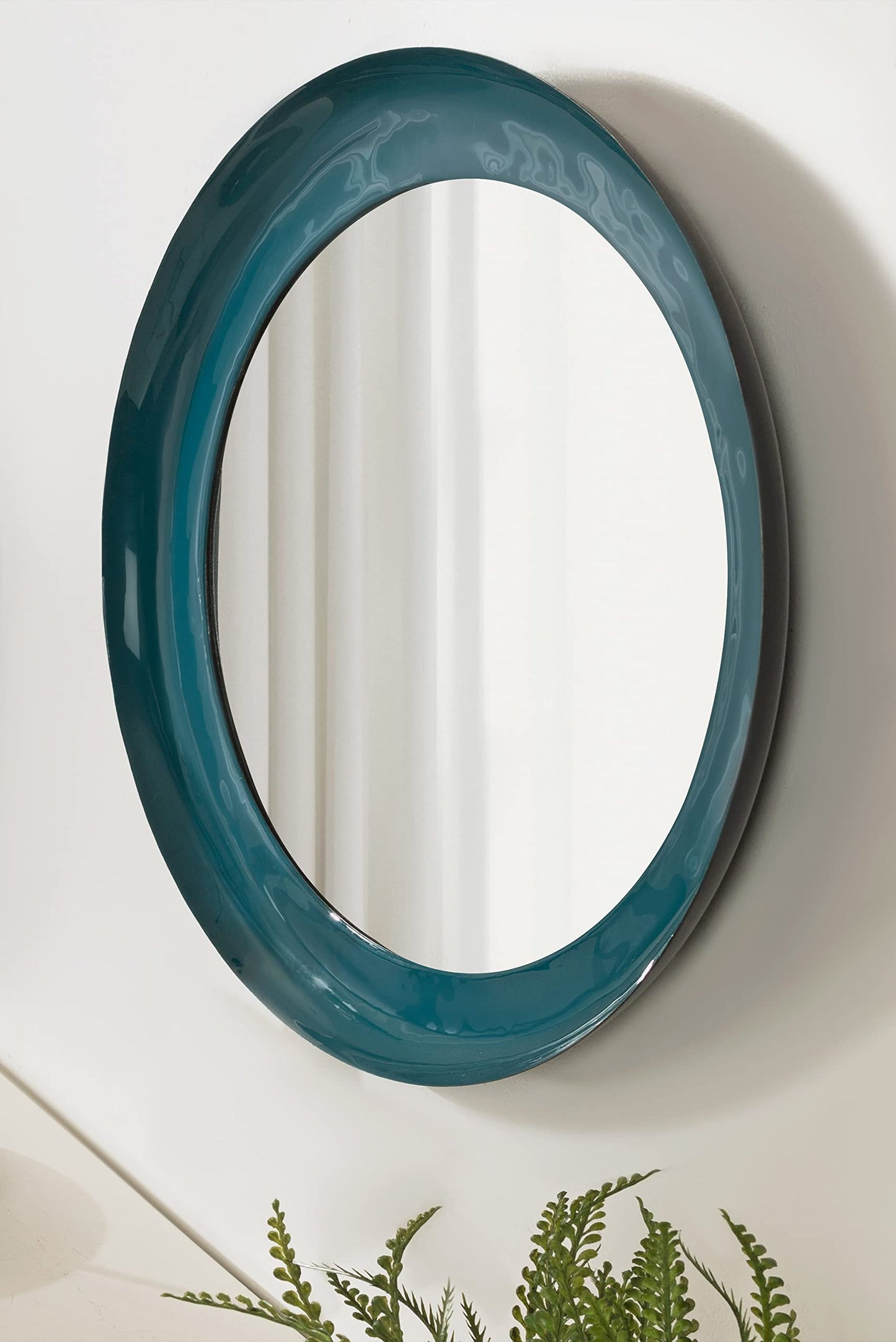 Kate and Laurel Laranya Modern Round Mirror, 22 Inch Diameter, Teal and Black, Decorative Circle Mirror with Metal Frame and Glossy Hand Applied Finish