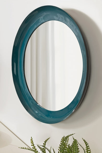 Kate and Laurel Laranya Modern Round Mirror, 22 Inch Diameter, Teal and Black, Decorative Circle Mirror with Metal Frame and Glossy Hand Applied Finish