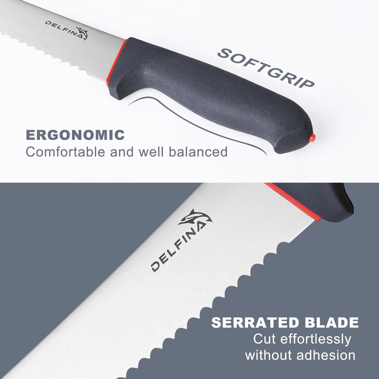 DELFINA 10 inch Bread Knife For Homemade Bread Sourdough W/Softgrip, Serrated Bread Knife Wave Edge W/Sheath For Crusty Breads, Cake, Bagel, Dishwasher Safe