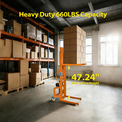 CareArise Electric Material Lift Pallet Stacker| 660lbs Capacity Forklift | 47.24" Max Remote Control Lift | Adjustable Forks&Base | Ideal for Warehouse, Garage, Logistics丨Battery Powered Forklift