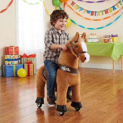 WondeRides Ride on Horse Pony Cycle Riding Horse Toy Size 4 for Age 4-9 M445, 36 Inch Height Riding Pony Ride Plush Giddy up Rocking Mechanical Walking Animal with Wheels No Battery for Child Kids