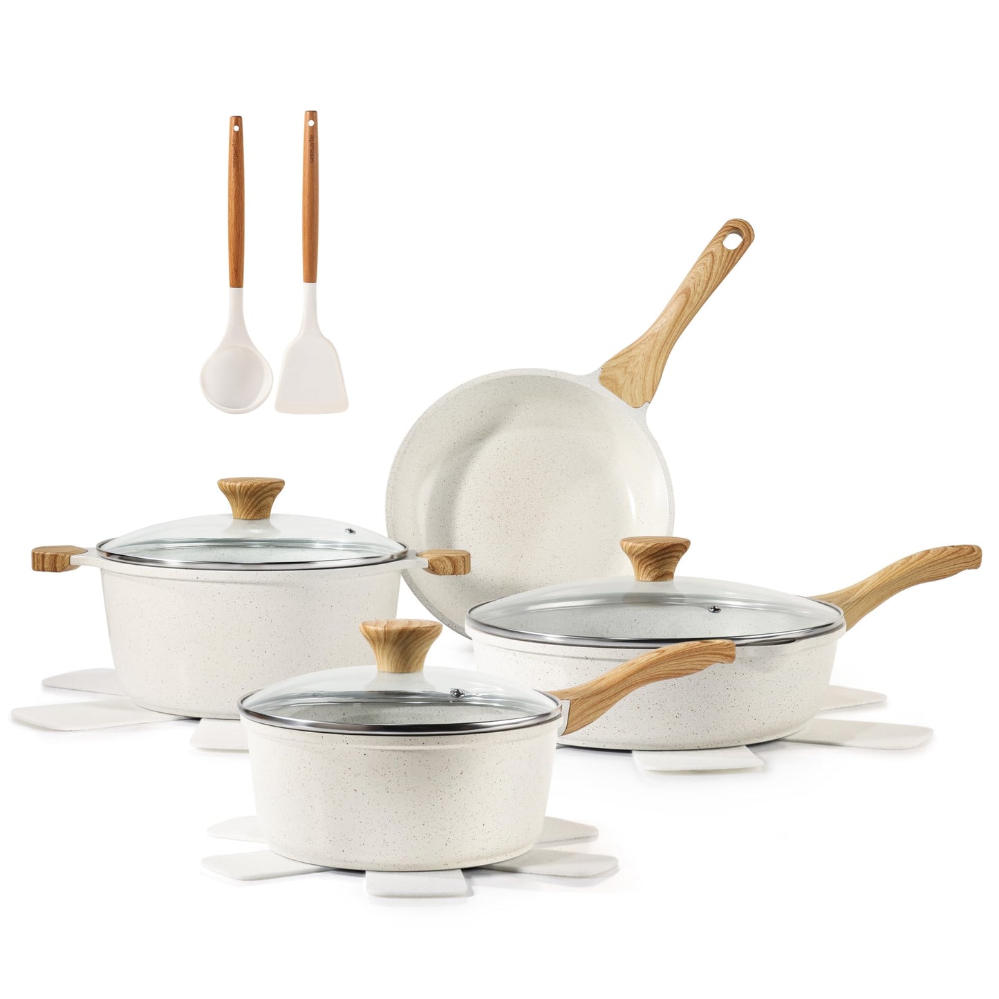 SENSARTE Nonstick Ceramic Cookware Set, 13-Piece Non-toxic Pots and Pans Set, Healthy Kitchen Cooking Set with Stay-Cool Handles, Silicone Tools and Pot Protectors, PFAS Free