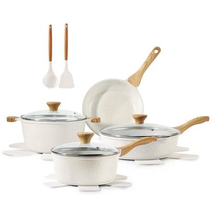 SENSARTE Nonstick Ceramic Cookware Set, 13-Piece Non-toxic Pots and Pans Set, Healthy Kitchen Cooking Set with Stay-Cool Handles, Silicone Tools and Pot Protectors, PFAS Free