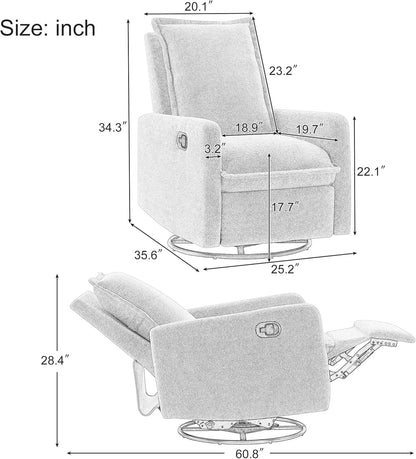 ERYE Modern Manual Reclining Chair Lovely Swivel Glider Rocker Chair for Living Room Bedroom Studio, Manual Recliner Armchair 360° Swivel Boucle Upholstered Nursery Armchair