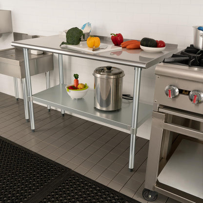 HARDURA Stainless Steel Prep & Work Table 30 x 48 Inches NSF Heavy Duty Commercial with Undershelf and Backsplash, Galvanized Legs for Commercial Food Prep